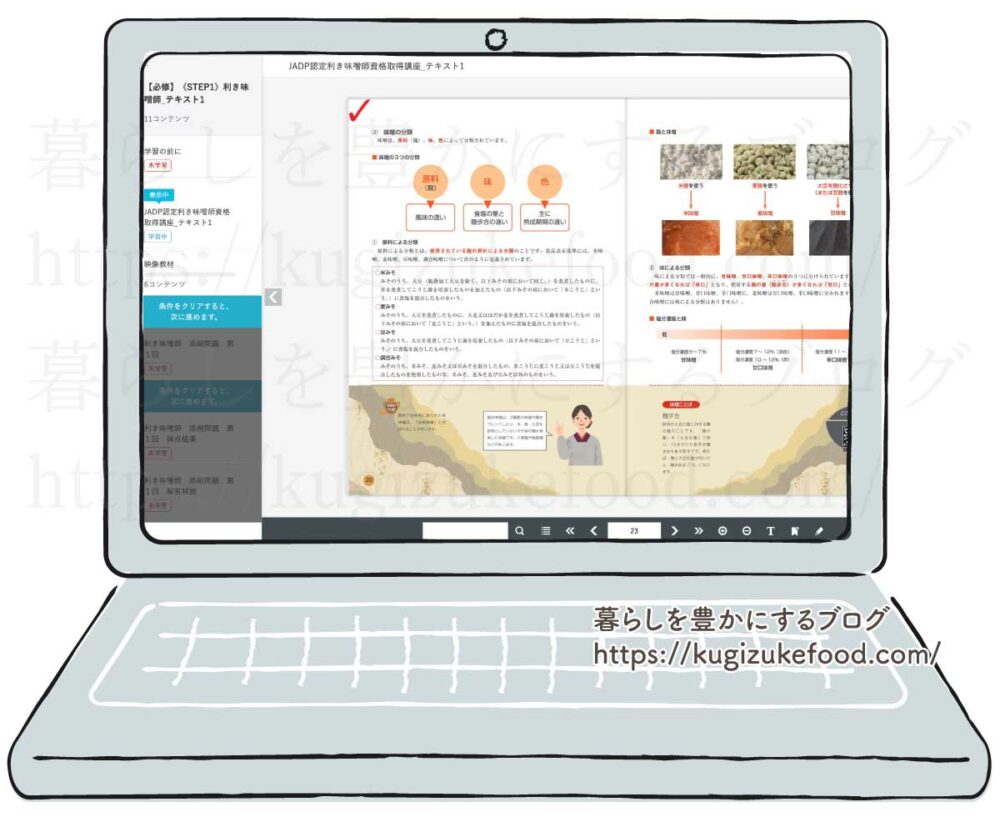 キャリカレの利き味噌師資格取得講座のWebテキスト